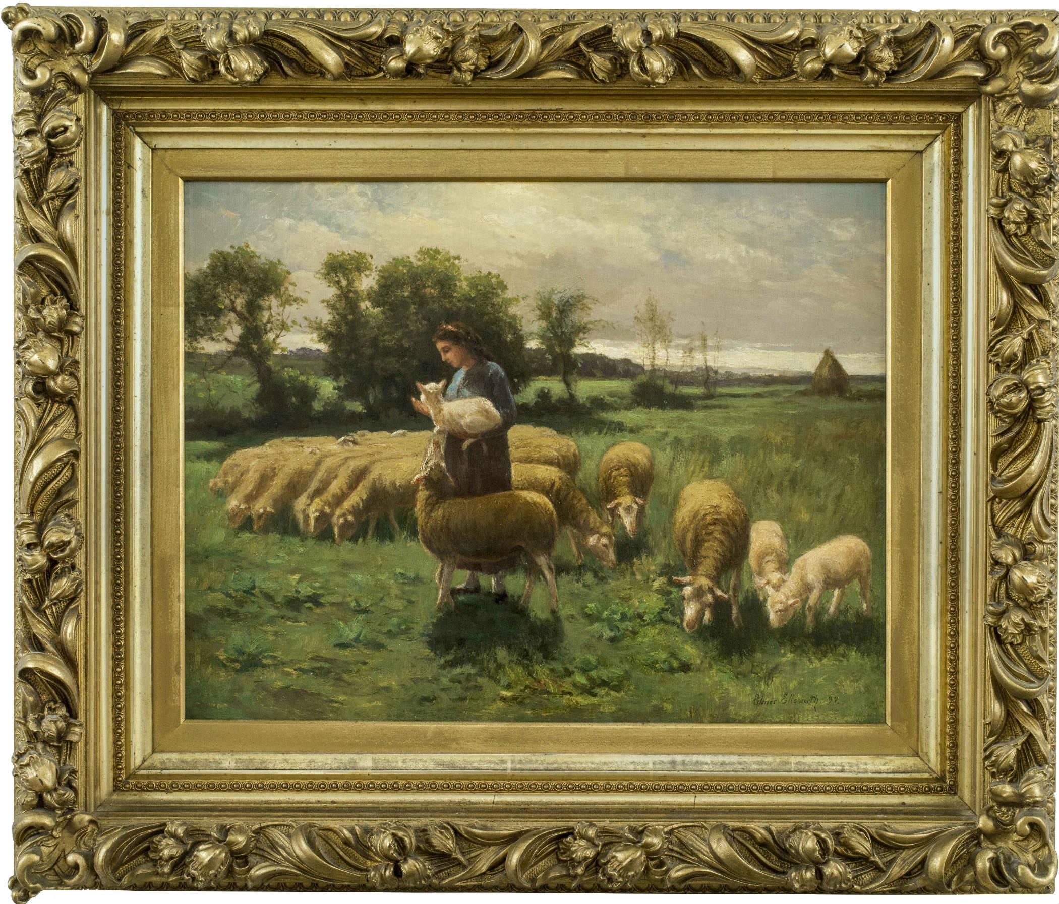 Shepherdess in a Field, 1899 by Elmer Ellsworth Garnsey (1862-1946, American) For Sale 1
