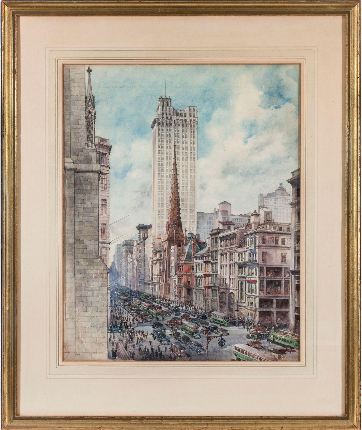 Street View, Fifth Avenue, Manhattan by Charles Hoppin (active 20th century) For Sale 1