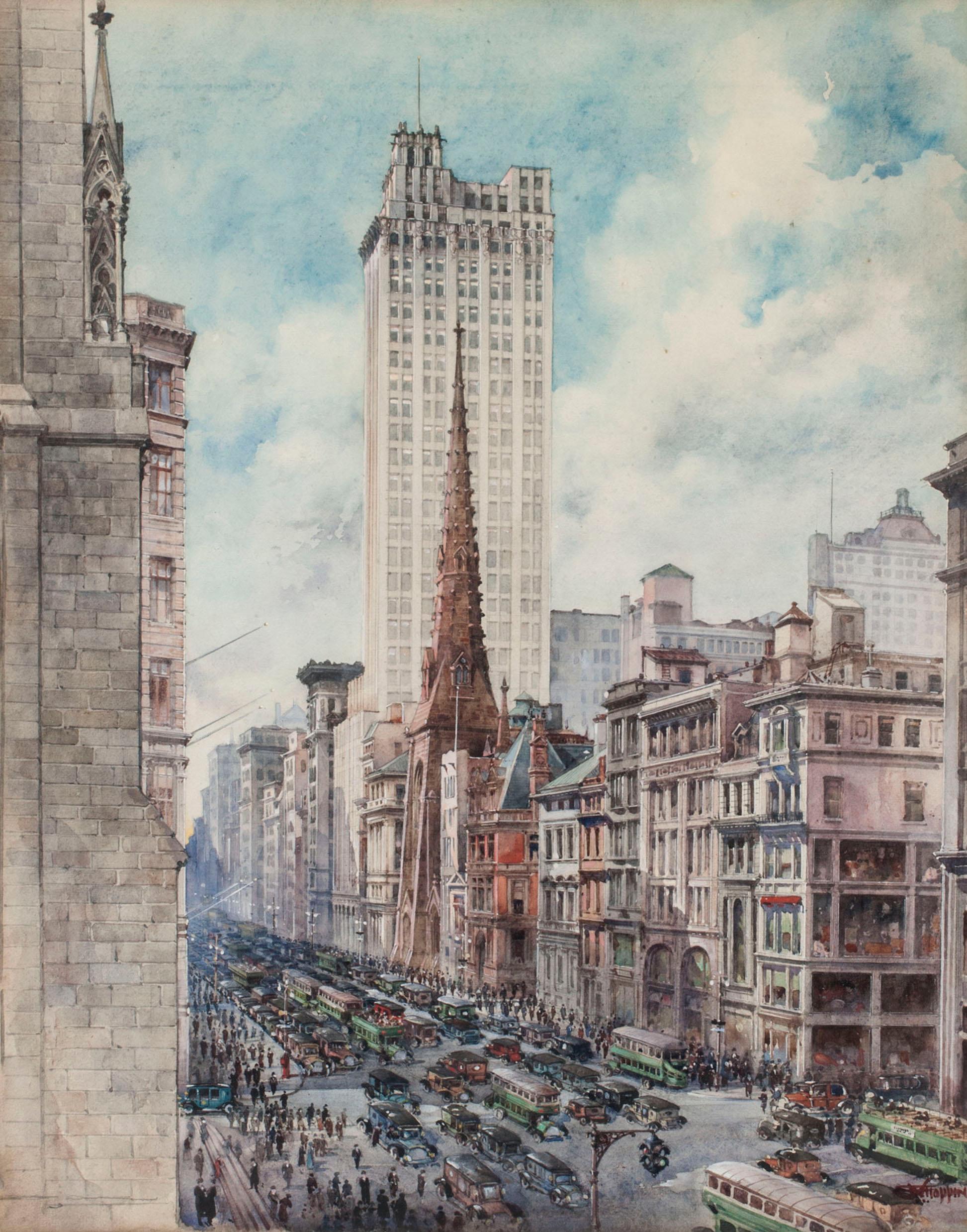 Street View, Fifth Avenue, Manhattan, a watercolor painting by Charles Hoppin (active 20th century)

Charles Hoppin (active 20th century)
Street View, Fifth Avenue, Manhattan
Watercolor on paper
20 x 16 inches
Signed lower right


