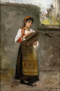 Antique Young Lady with an Accordion, 1899 by Anna E. Klumpke (1856-1942, American)