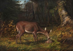 Antique Deer in a Woodland Landscape, 1890 by George Glenn Newell (1870-1947, American)