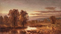 Autumn River with Punt in the Reeds by Mary Josephine Walters (1837-1883, Amer.)