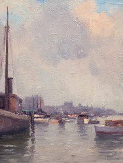 Vintage Calm Afternoon, 79th Street Boat Basin, Manhattan by Gustave Wolff (1863-1935)