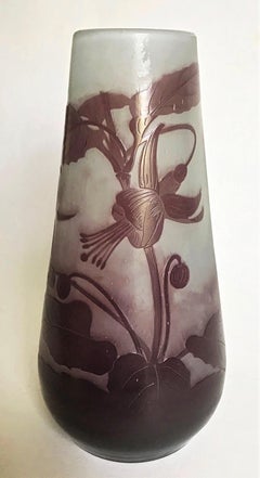 Émile Gallé Art Nouveau Cameo Glass Vase Fuschias