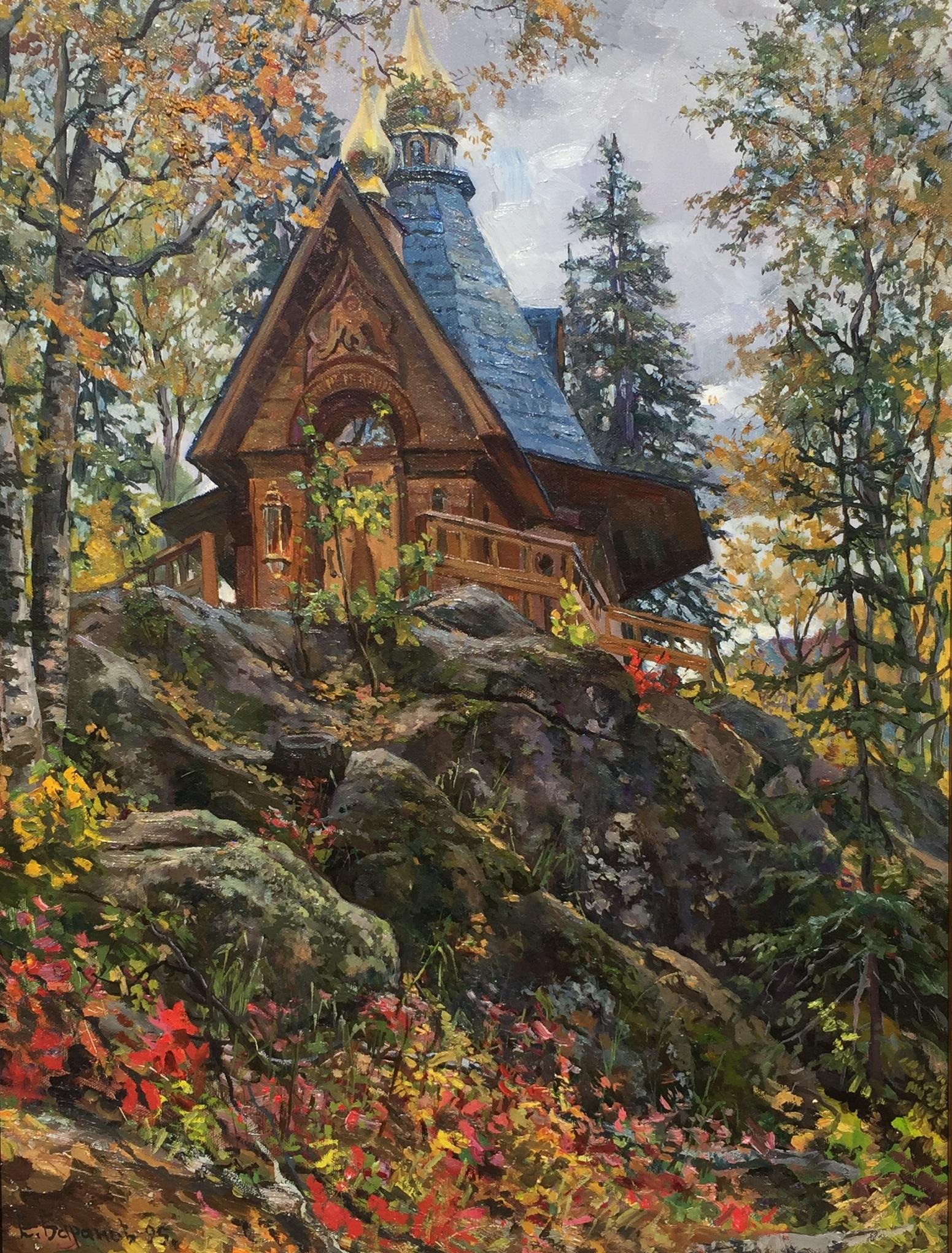 Evgeny Baranov Landscape Painting - Russian Orthodox Church in the Mountains