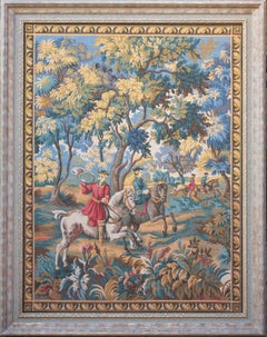 Vintage Aubusson Style French Jacquard Tapestry with Hunting Scene