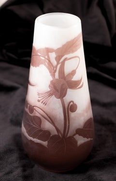 Antique Art Nouveau Cameo Glass Vase Fuschias