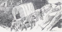 "Waggon Train" Scene of Settlers on the American Frontier