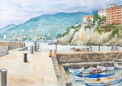 Vintage "Before the Storm" Italian Seaside view from a Dock 