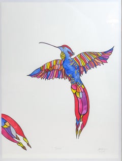 Colibri "Tomas" - Dessin à l'encre colorée d'un oiseau animal de la forêt tropicale équatorienne