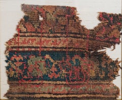 Ancient Coptic Egyptian Textile Fragment in Blue, Red, Rust, Brown, Beige, Gold