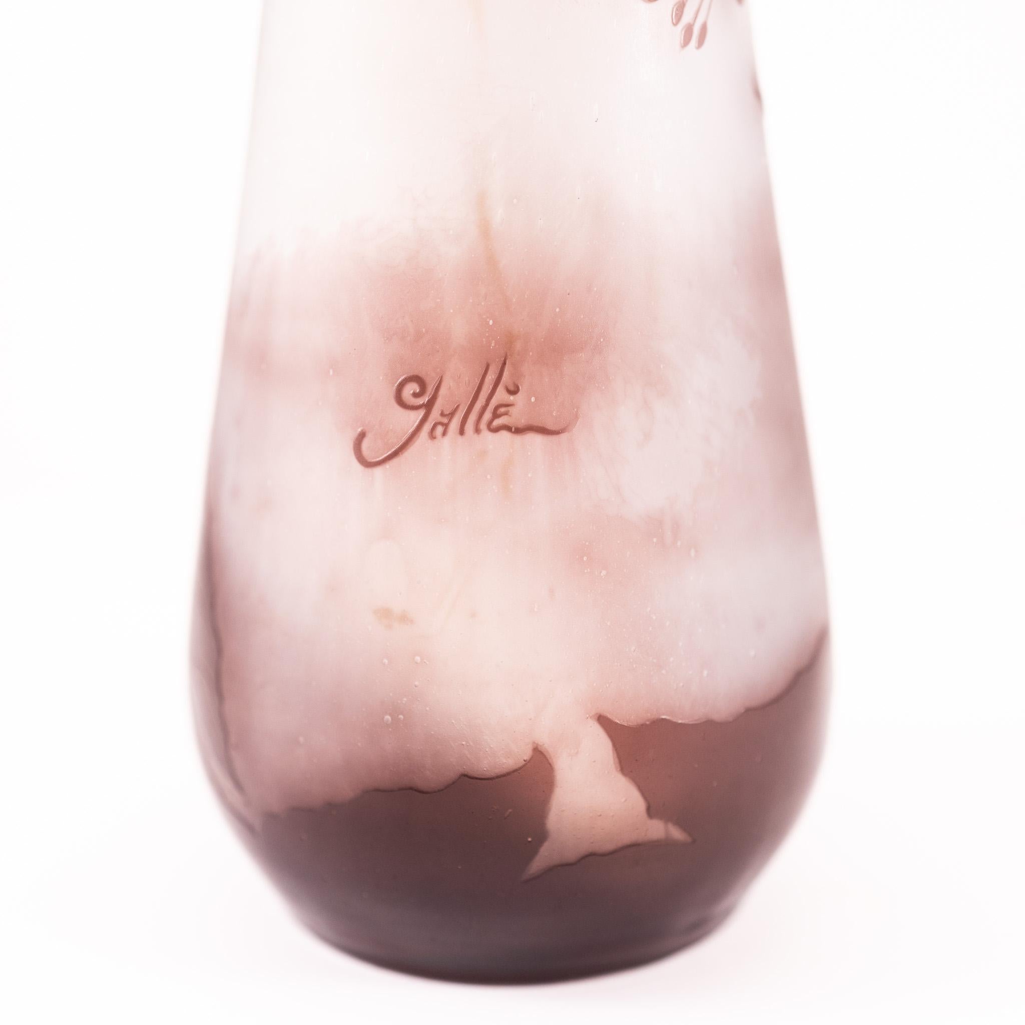 Antique Art Nouveau Cameo Glass Vase Fuschias For Sale 3