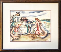 "Sharecroppers" Watercolor Scene of a Family Laborers Working in a Cotton Field
