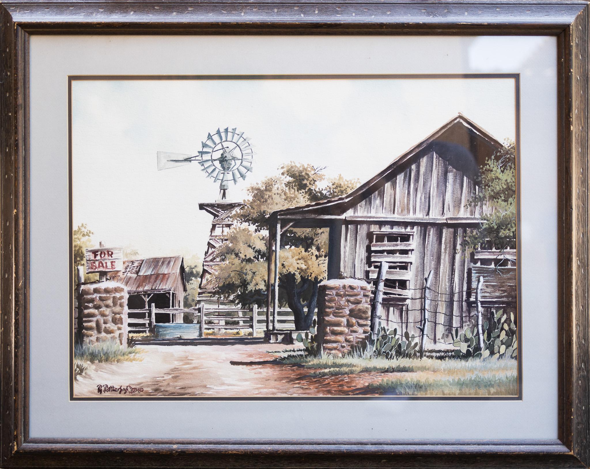 Bauernhof mit Windmühle und Scheune – Art von Rick Morris Patterson
