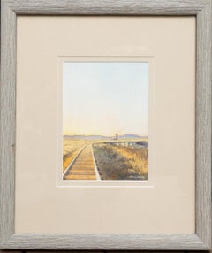 "Landscape with Railroad" Train Tracks Dusk Sunset Golden Hour Sky Shadows