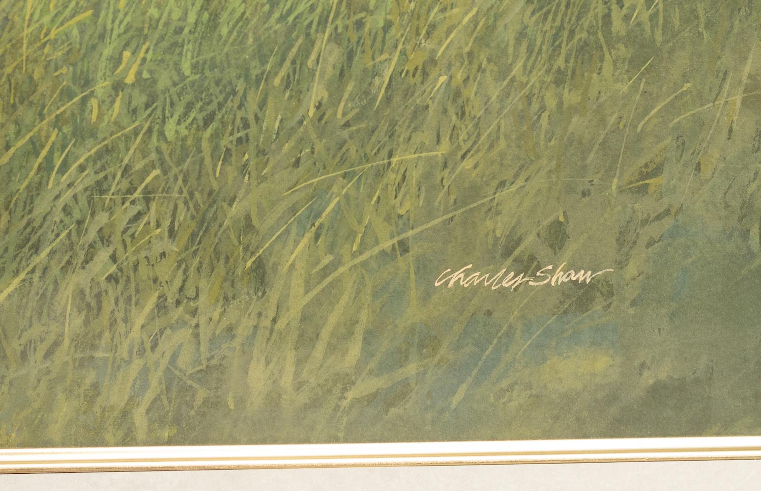 « Paysage en cristal avec rames de plage » Blue Sky Green Grass Girl Beach Grass - Après-guerre Art par Charles Shaw