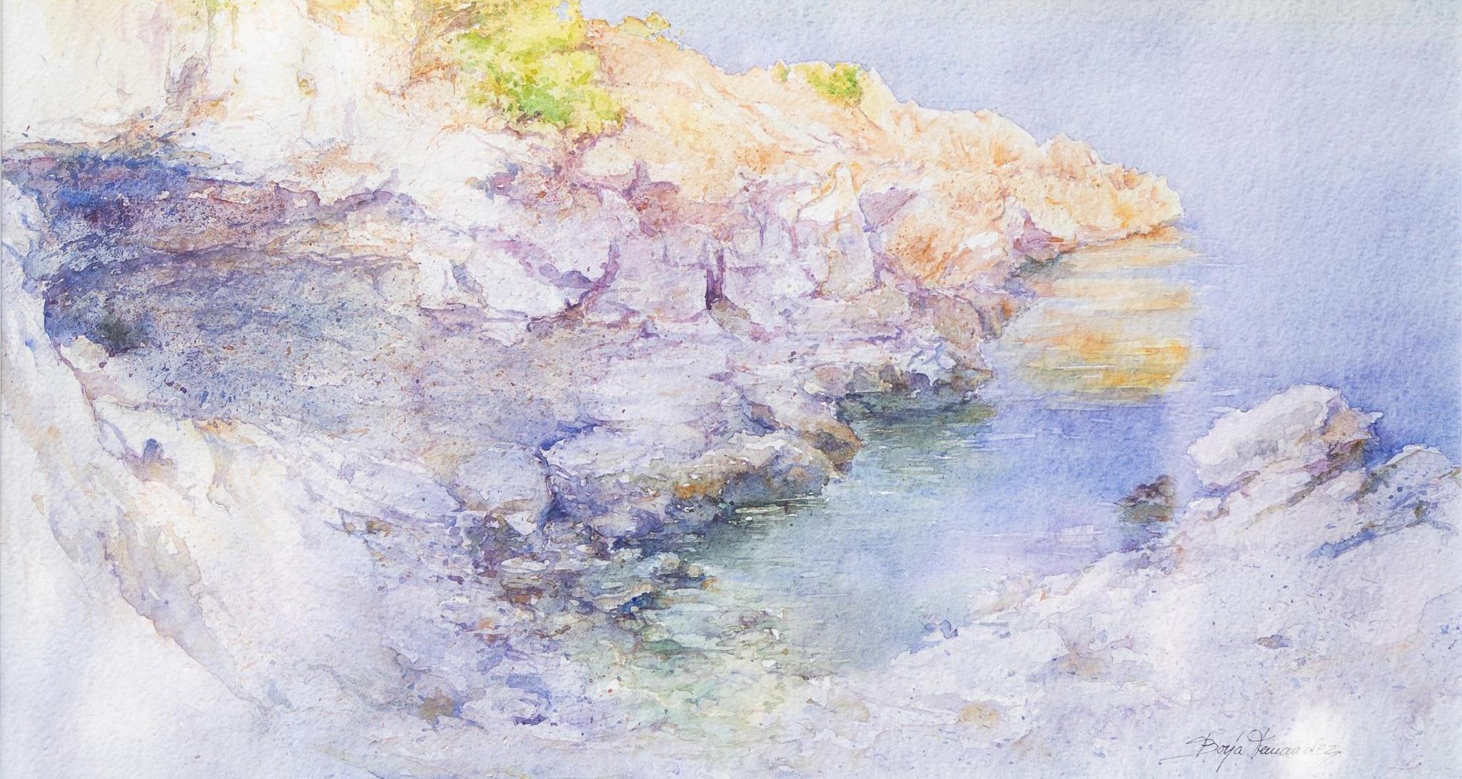 Borja Fernandez Landscape Painting – Küsten-Aquarell-Meereslandschaft