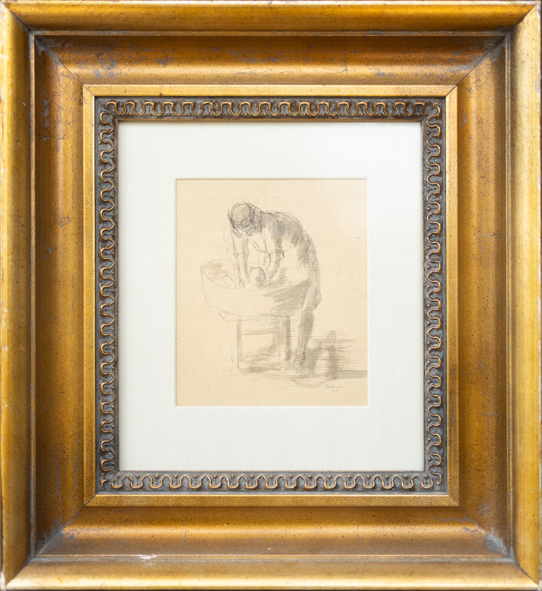By Gustav Likan
A depiction of a mother putting her child to bed in a cradle, dated 1944.
6
