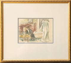 "Mother Sitting by Cradle" Watercolor