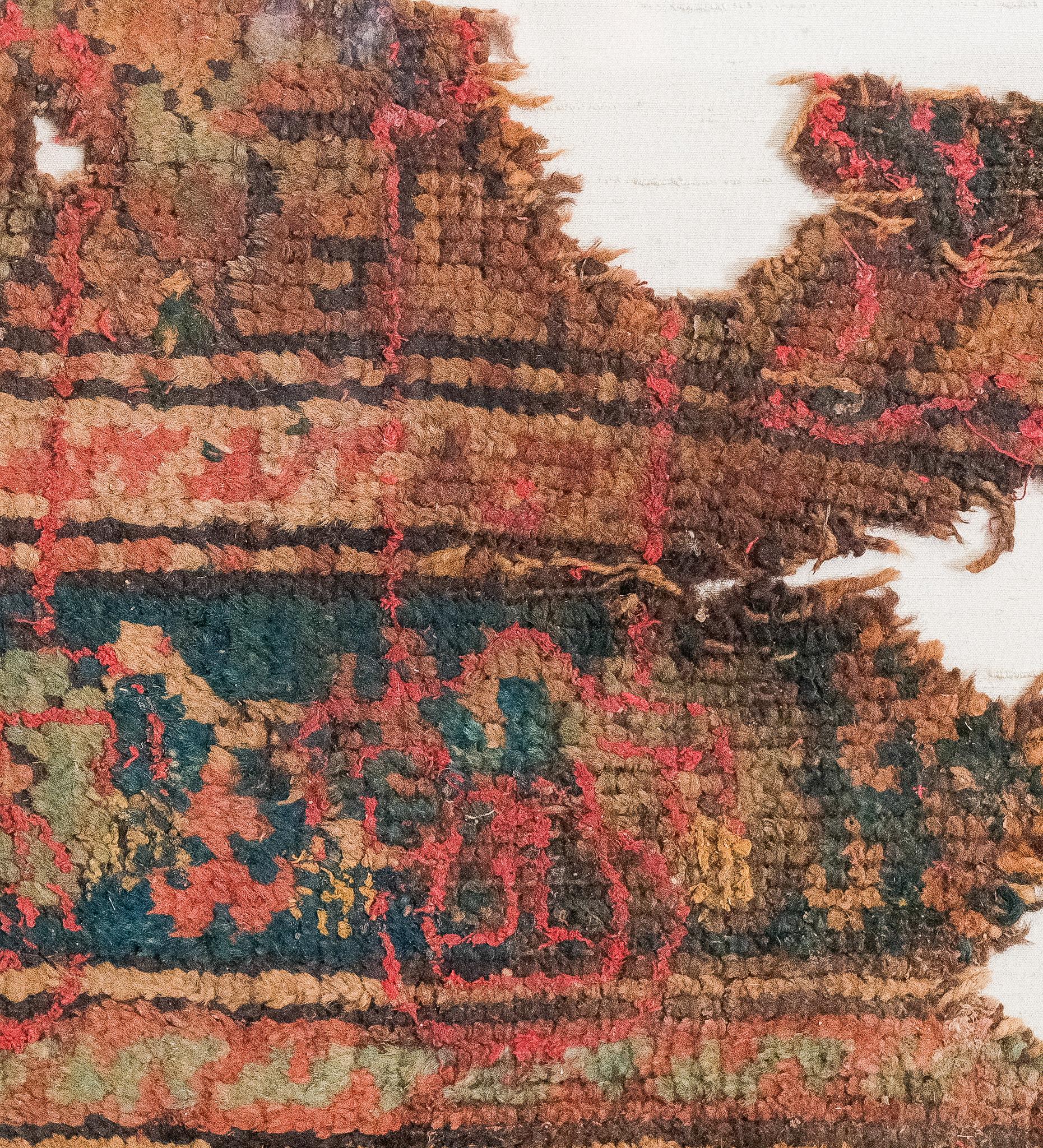 Ancient Coptic Egyptian Textile Fragment in Blue, Red, Rust, Brown, Beige, Gold For Sale 2