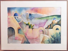 "Santorini Serendipity" Expressive Watercolor Greece Island Village Aegean Sea
