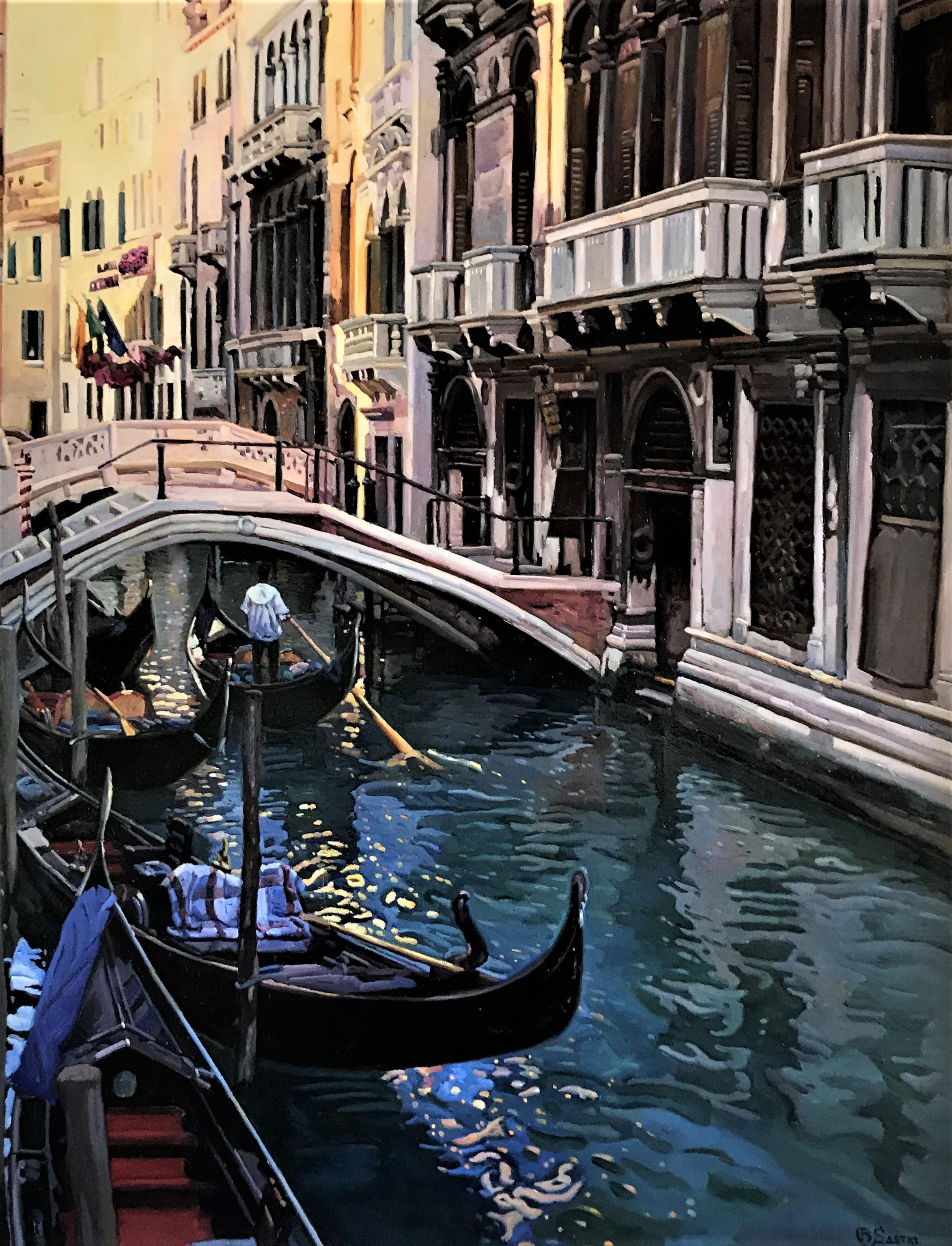 Bartolome Sastre (b 1947)

Title:               Venice Canal Scene
Medium:         Oil Painting on Canvas, Framed 
Dimensions:   56 x 44 in
