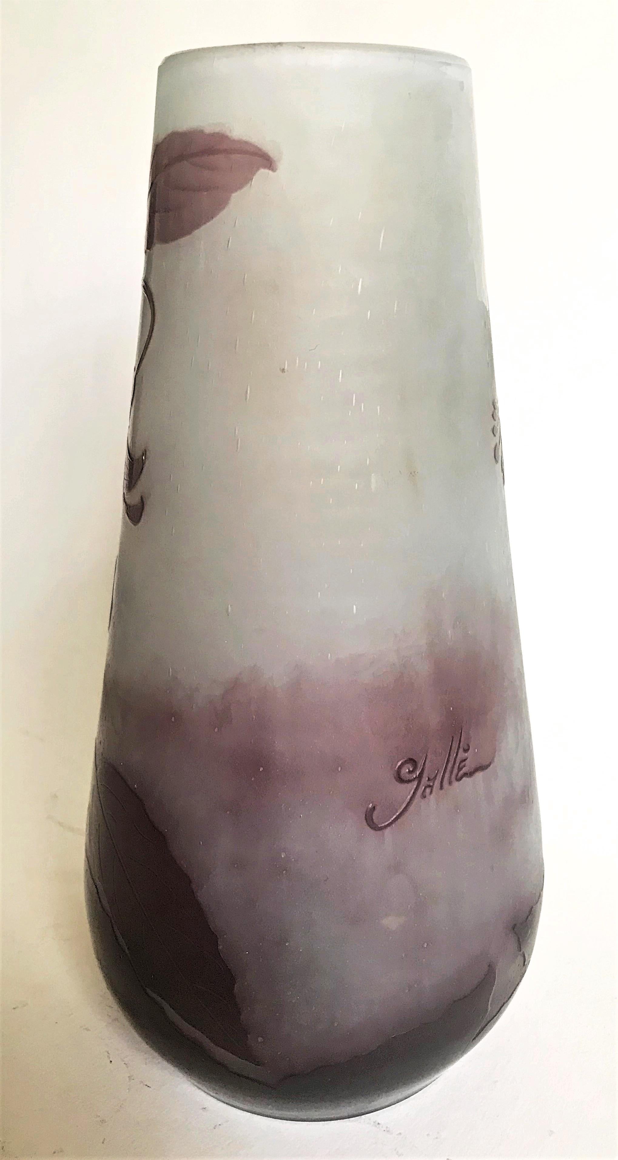 Émile Gallé Art Nouveau Cameo Glass Vase Fuschias 2