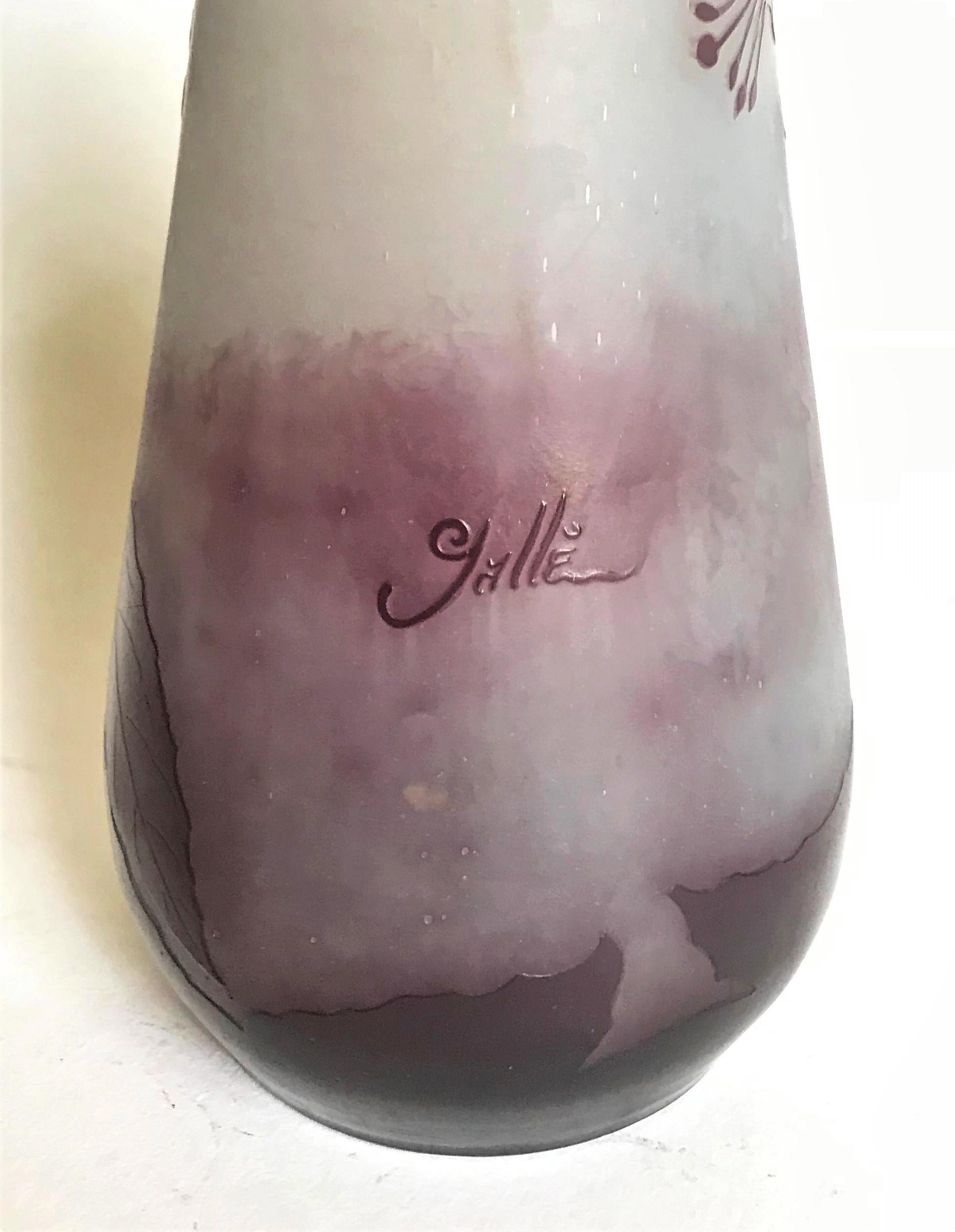Émile Gallé Art Nouveau Cameo Glass Vase Fuschias 3