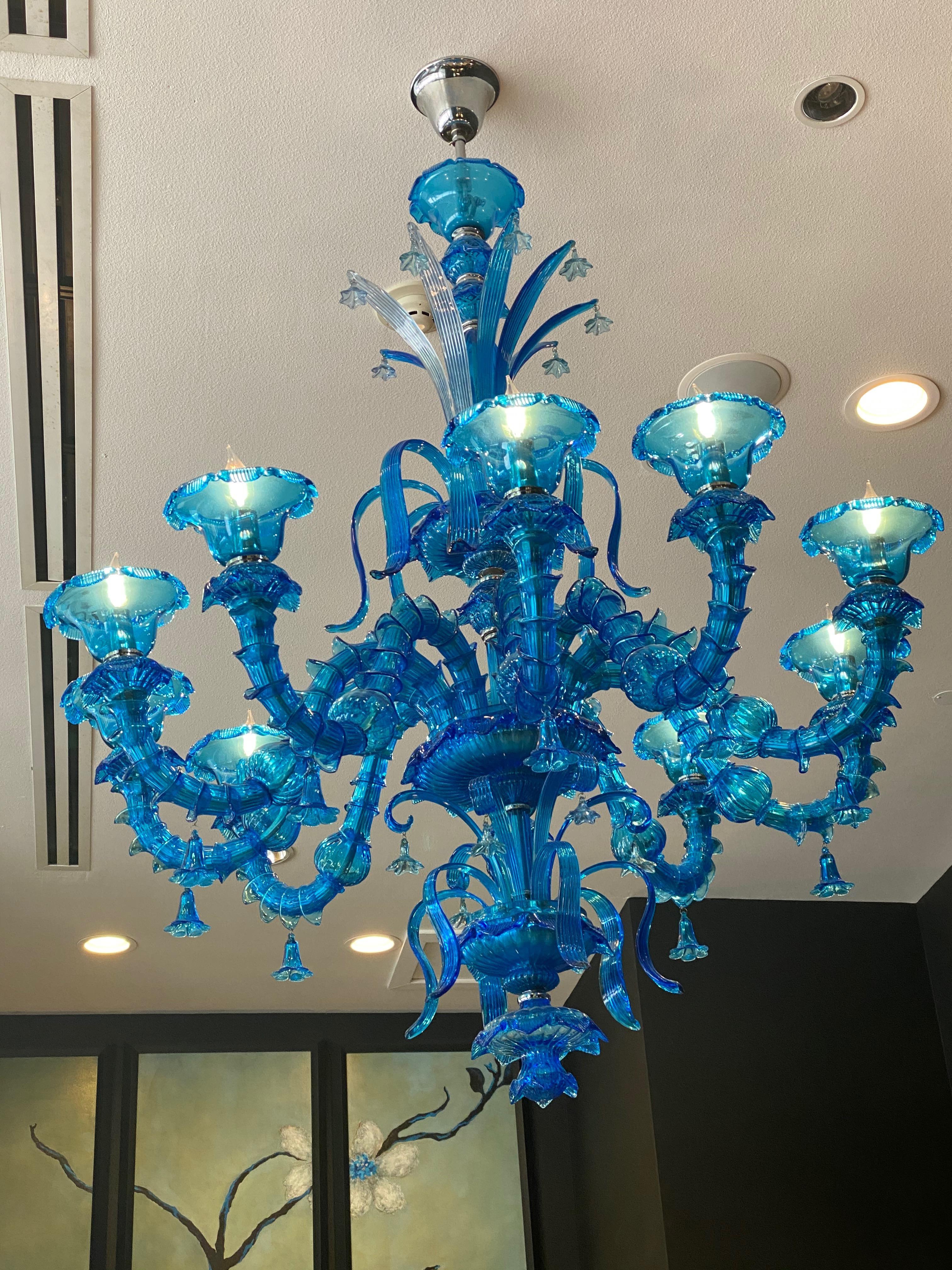 Blue Murano Glass Chandelier For Sale 1