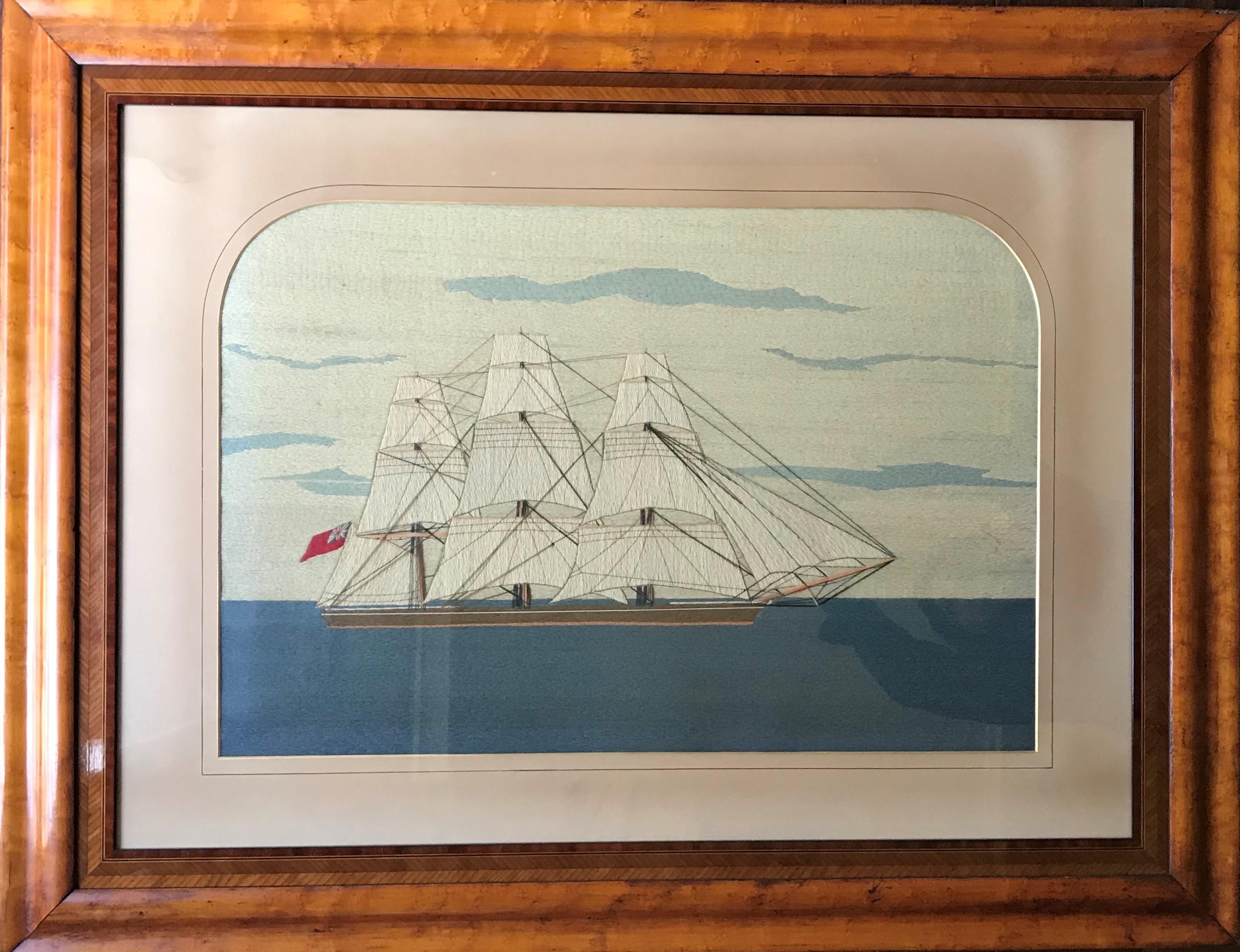 Wolle mit Segelboot mit britischer Flagge des Heiligen Georg aus dem 19. Jahrhundert