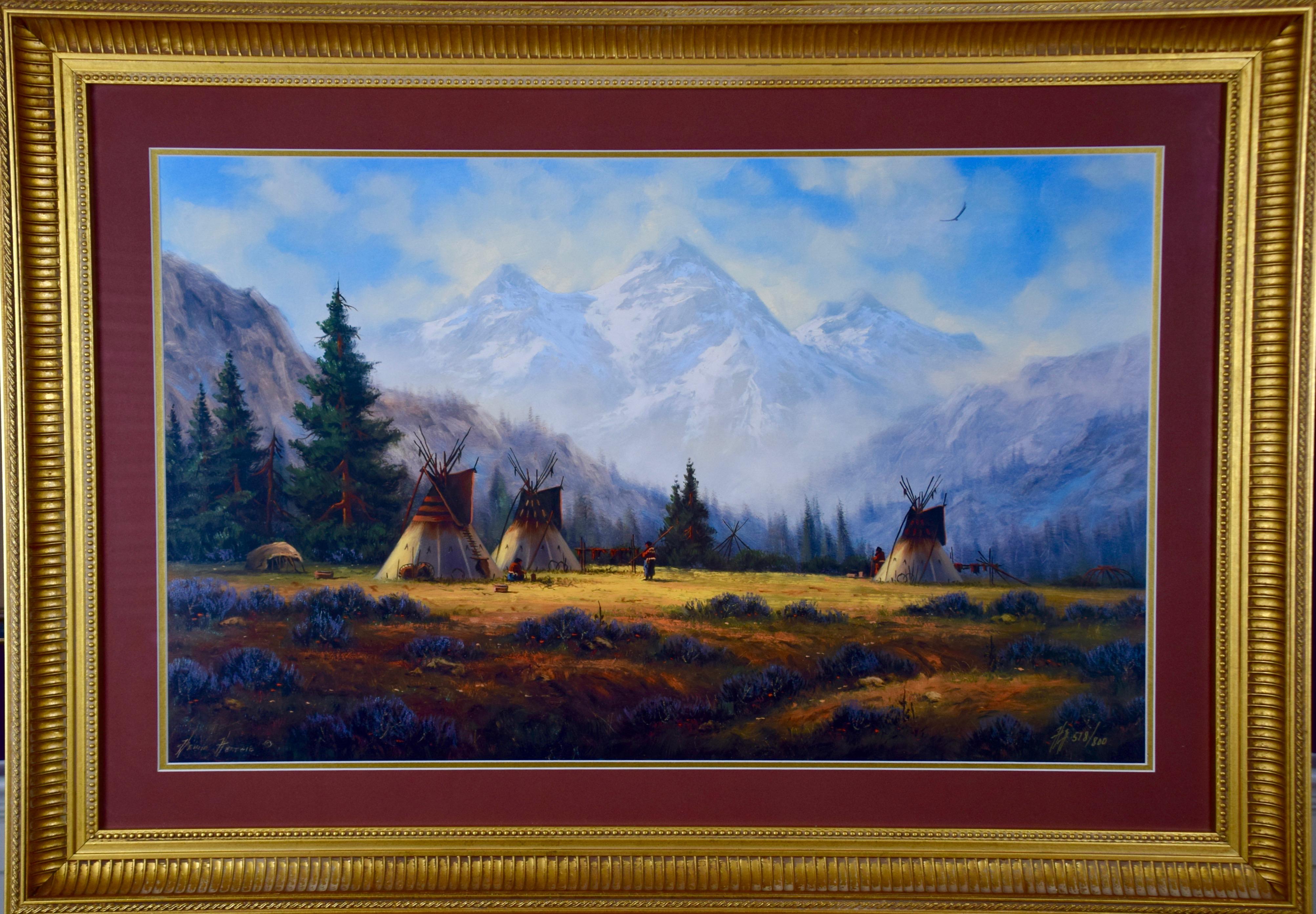 Native American Encampment in a Valley, Limited Edition Hartwig Signed Print