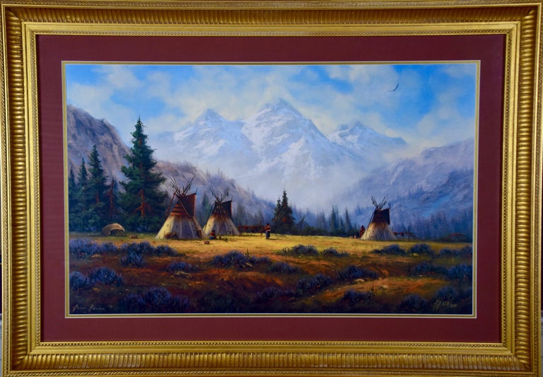 Heine Hartwig - Native American Encampment in a Valley, Limited Edition  Hartwig Signed Print For Sale at 1stDibs