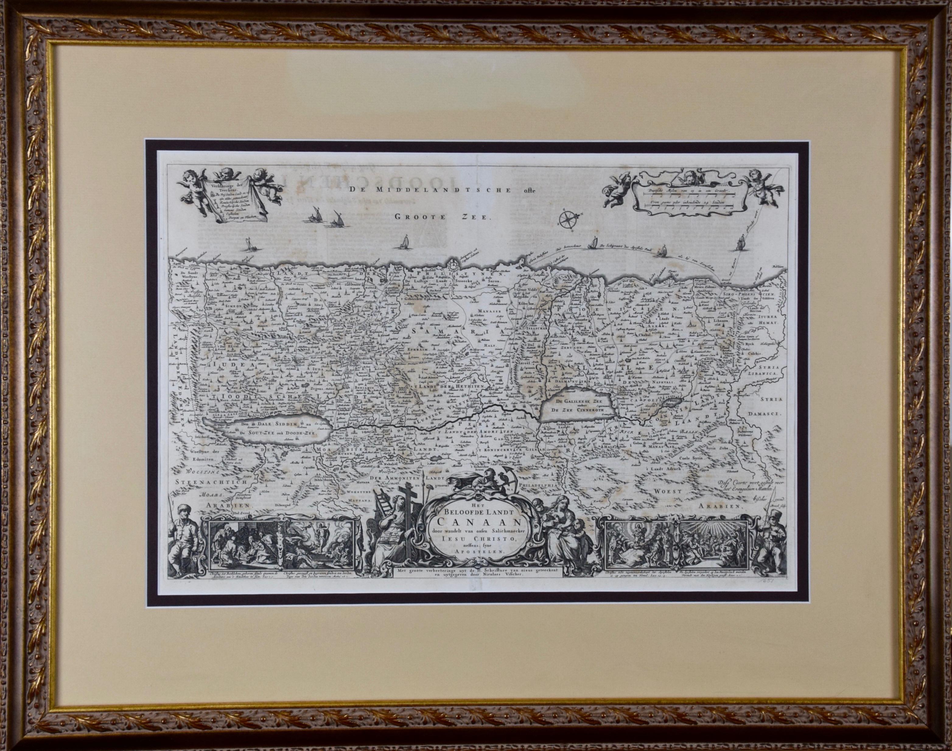 17th Century Dutch Map of the Holy Land at the Time of Jesus by Visscher - Print by Nicolaus Visscher