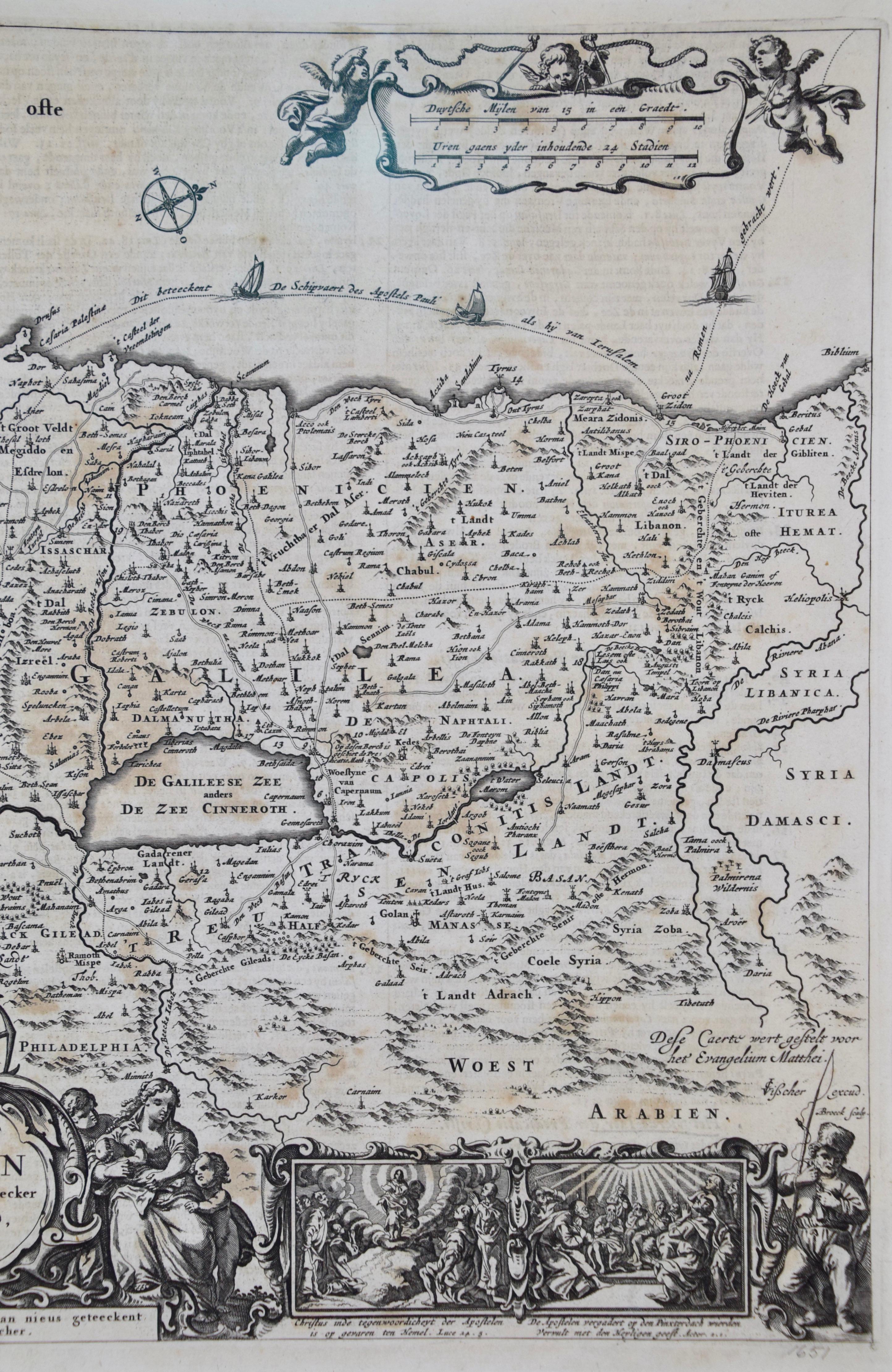17th Century Dutch Map of the Holy Land at the Time of Jesus by Visscher For Sale 4