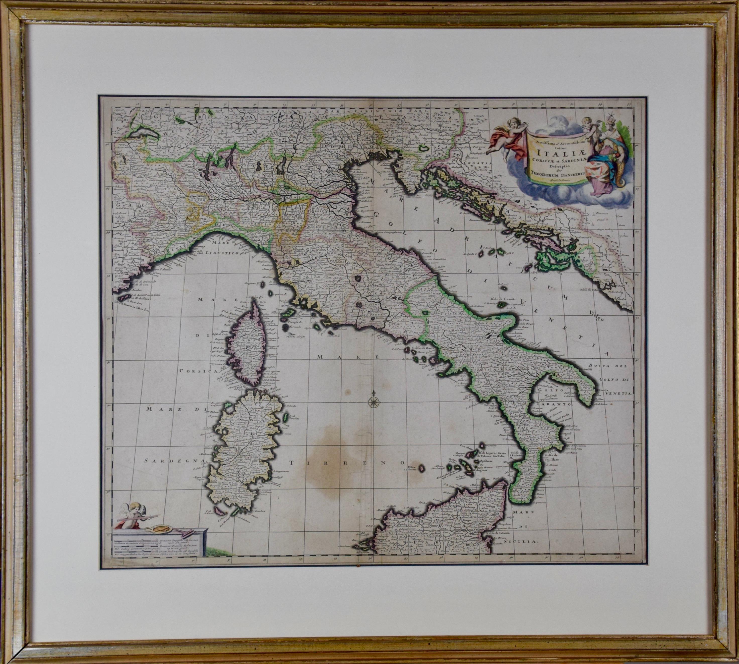 17th Century Dutch Map of Italy, Sicily, Sardinia, Corsica and Dalmatian Coast - Print by Theodorus Danckerts