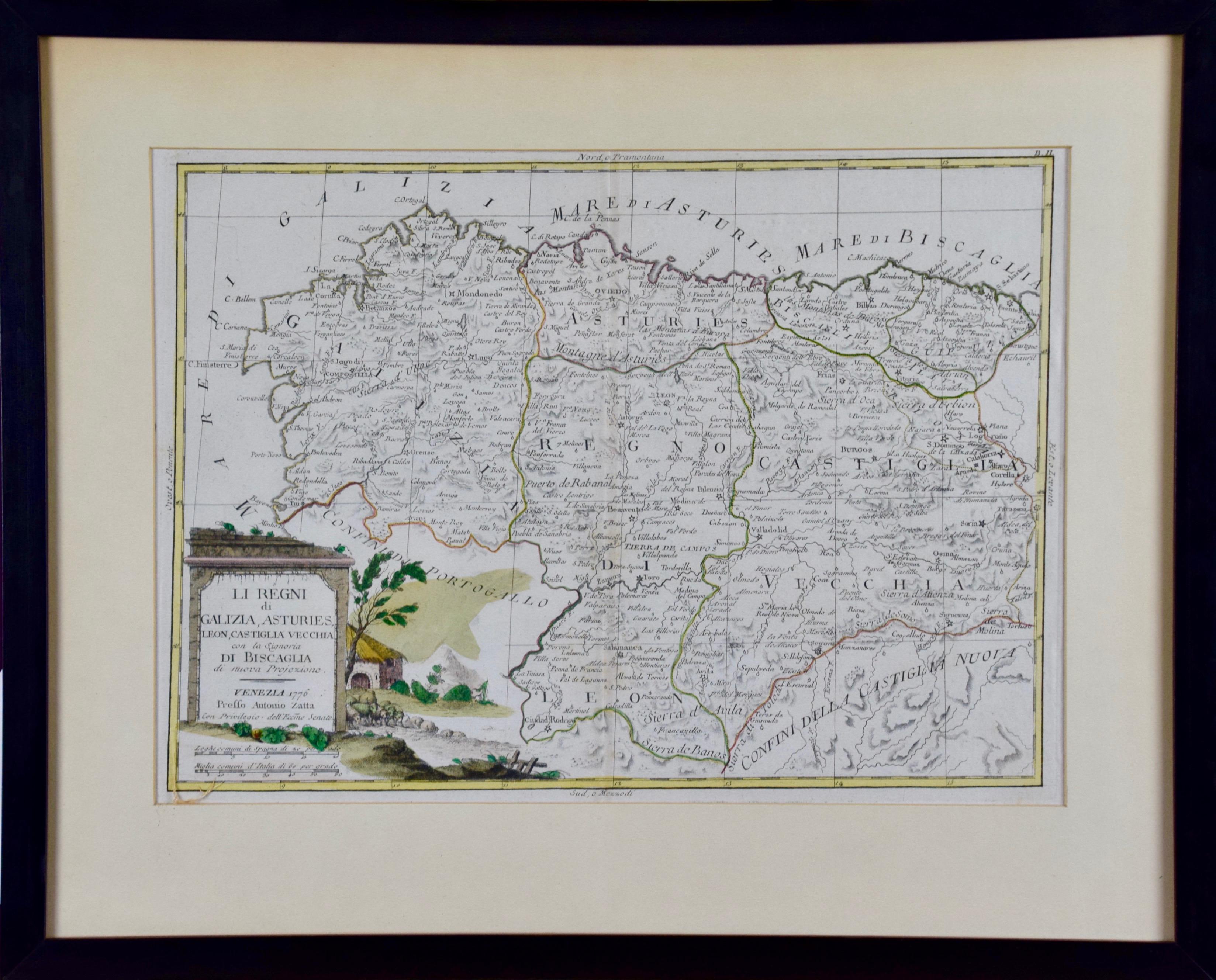 1779 Zatta Hand Colored Map of Northwestern Spain, Including Bilbao & Orviedo  - Print by Antonio Zatta