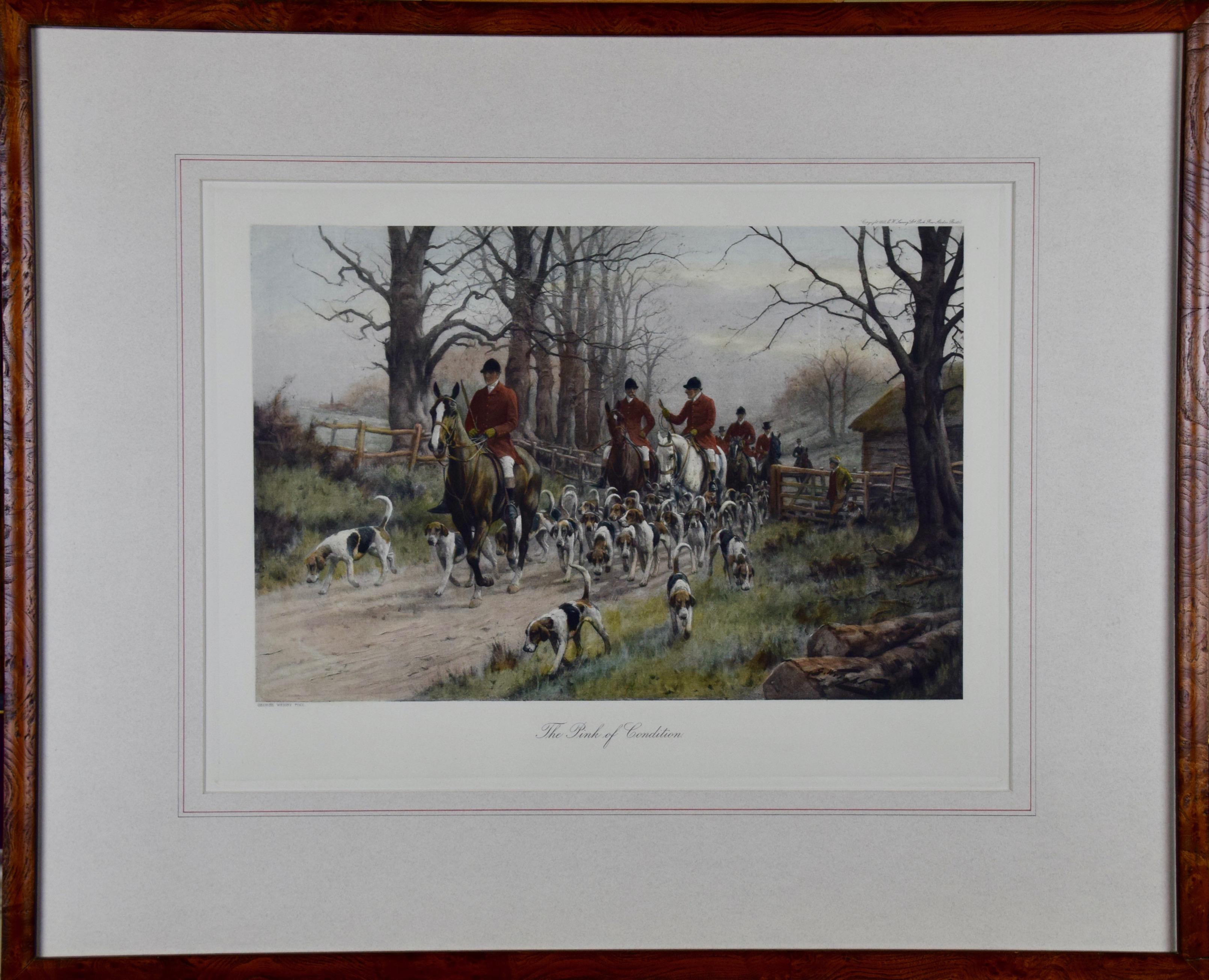 George Wright  Landscape Print - Engraving of a British Fox Hunting Scene "The Pink Of Condition"