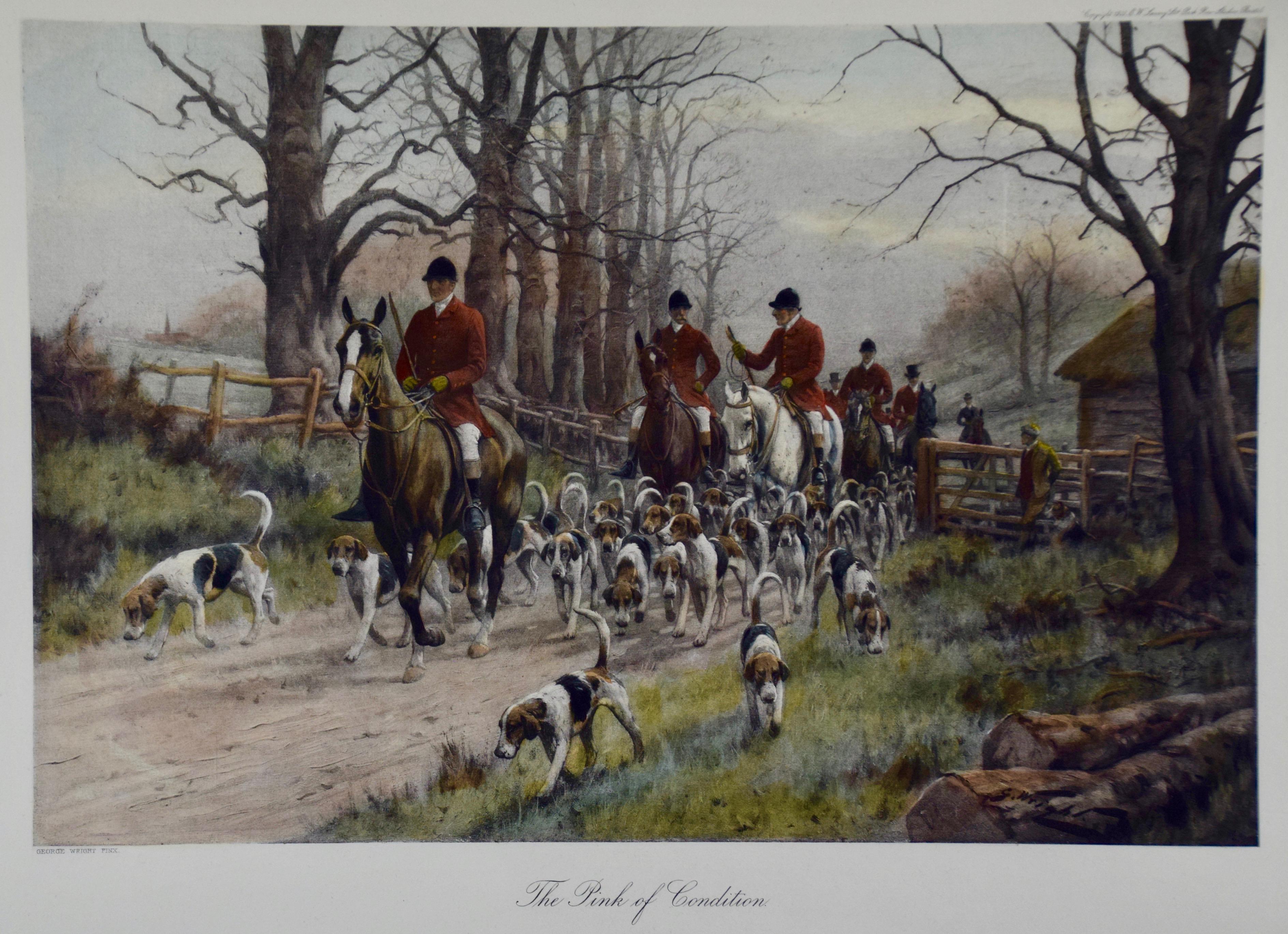 Engraving of a British Fox Hunting Scene 