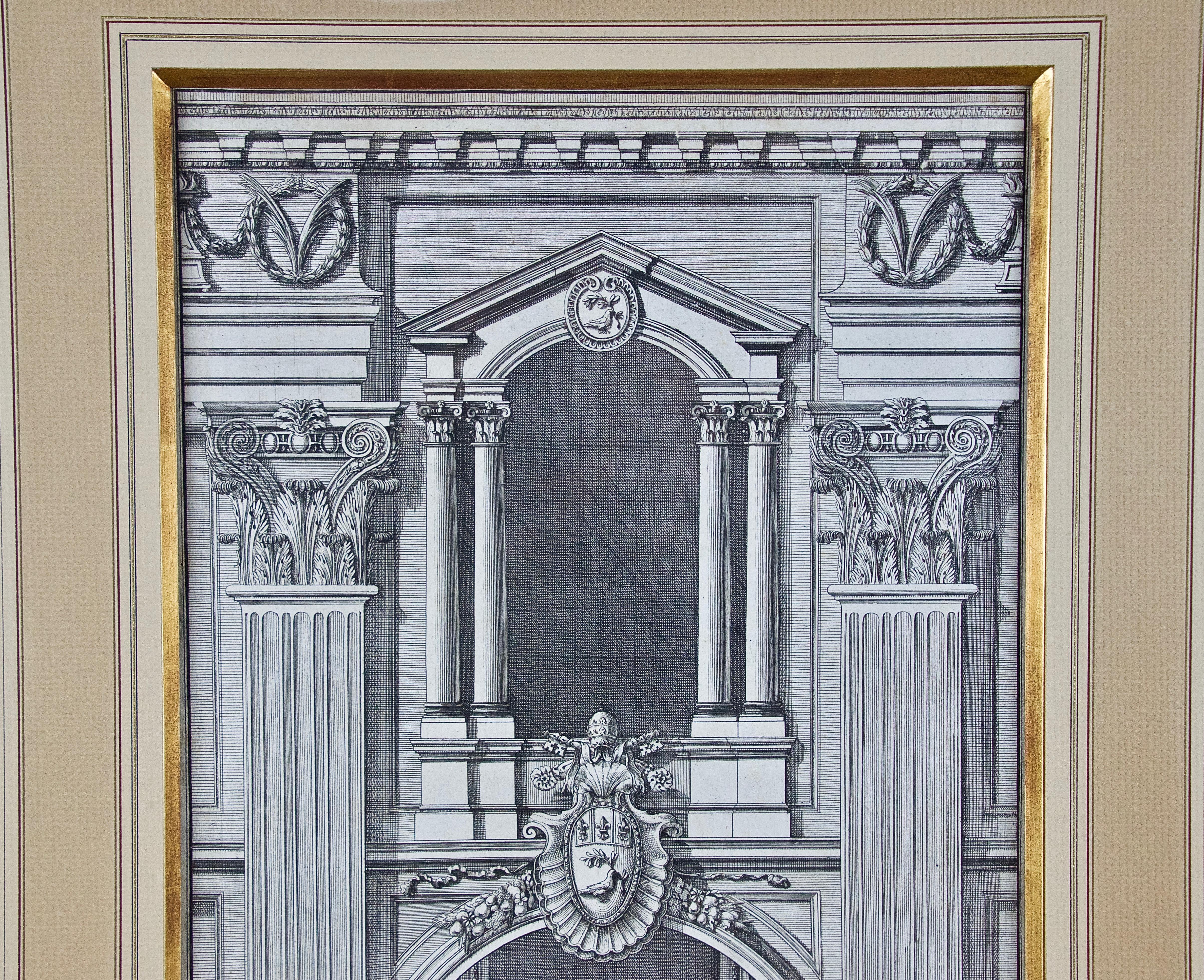 Grabado arquitectónico italiano del siglo XVIII de una iglesia diseñada por Borromini en Roma - Print Realista de Francesco Borromini 