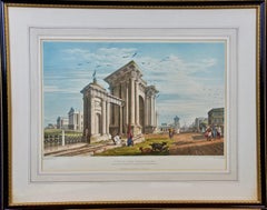 Gravure du 19e siècle:: colorée à la main:: « Vue de la rue de la cour »:: Calcutta:: Inde 1826