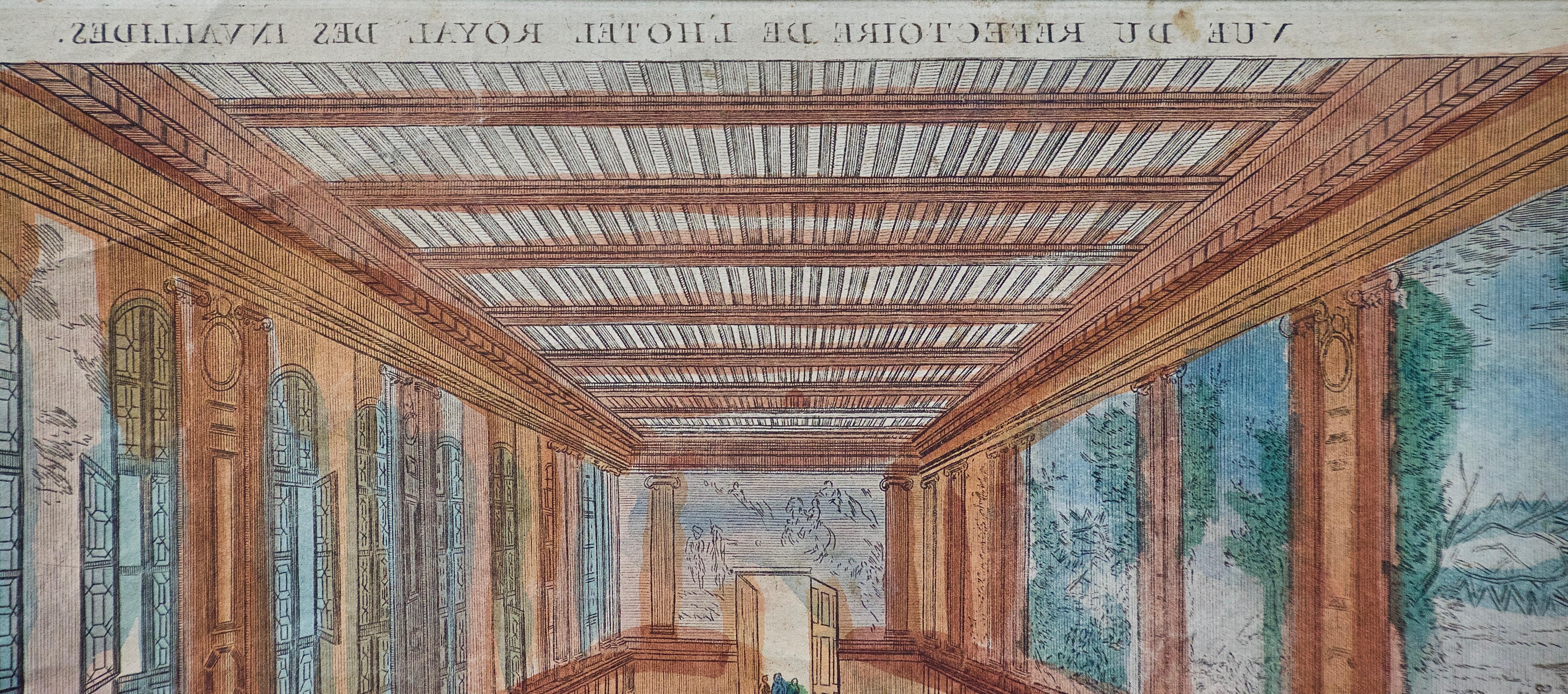 Hand Colored Vue d'optique of the Hotel des Invalides Dining Room in Paris - Other Art Style Print by Jacques Chereau