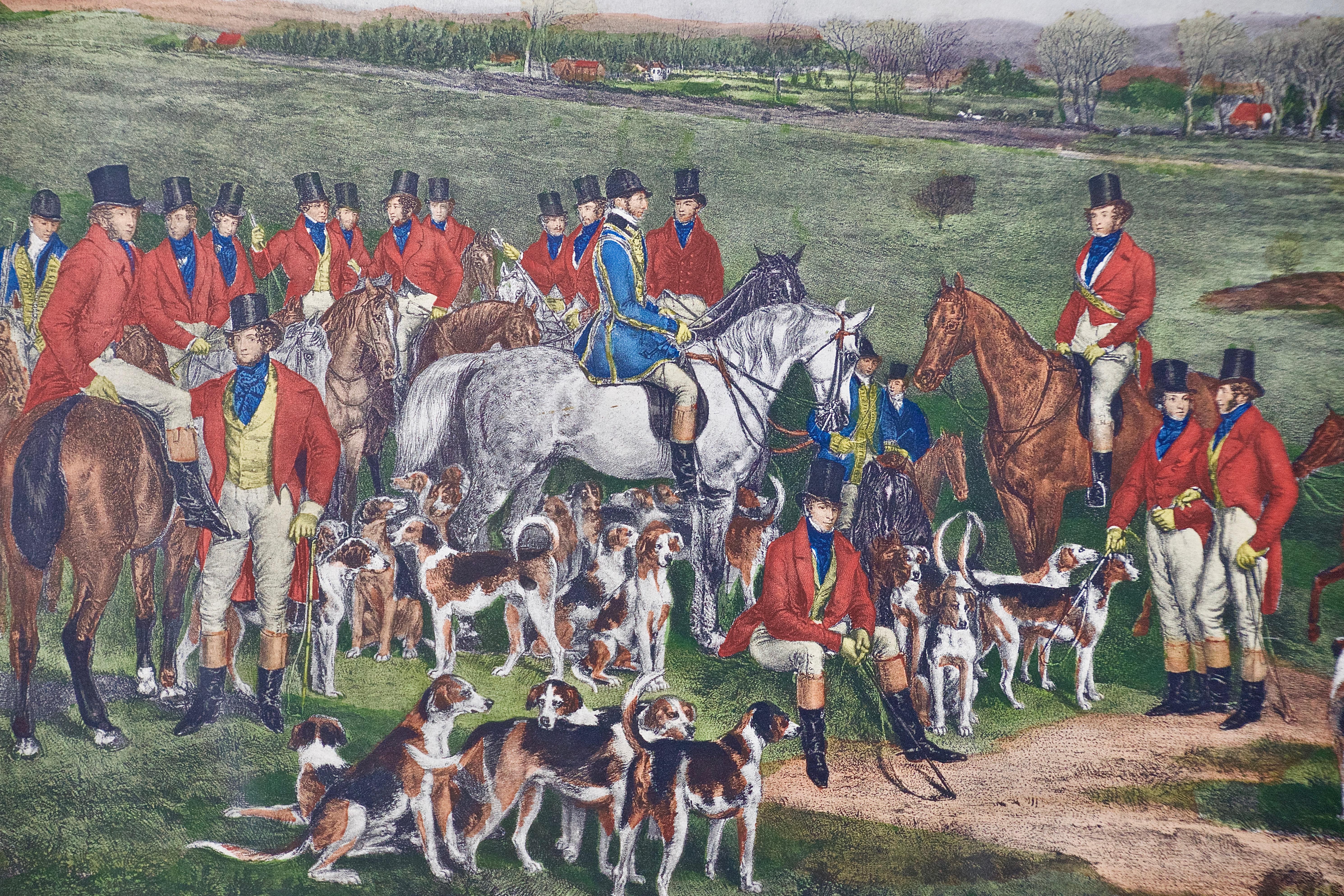 Les chiens de chasse de Sa Majesté sur Ascot, scène de chasse britannique colorée du 19e siècle - Gris Animal Print par Francis Grant 