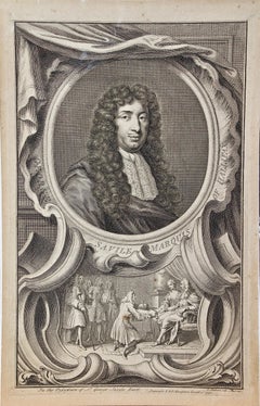 Portrait gravé du 18ème siècle de George Savile, marquis de Halifax par Houbraken