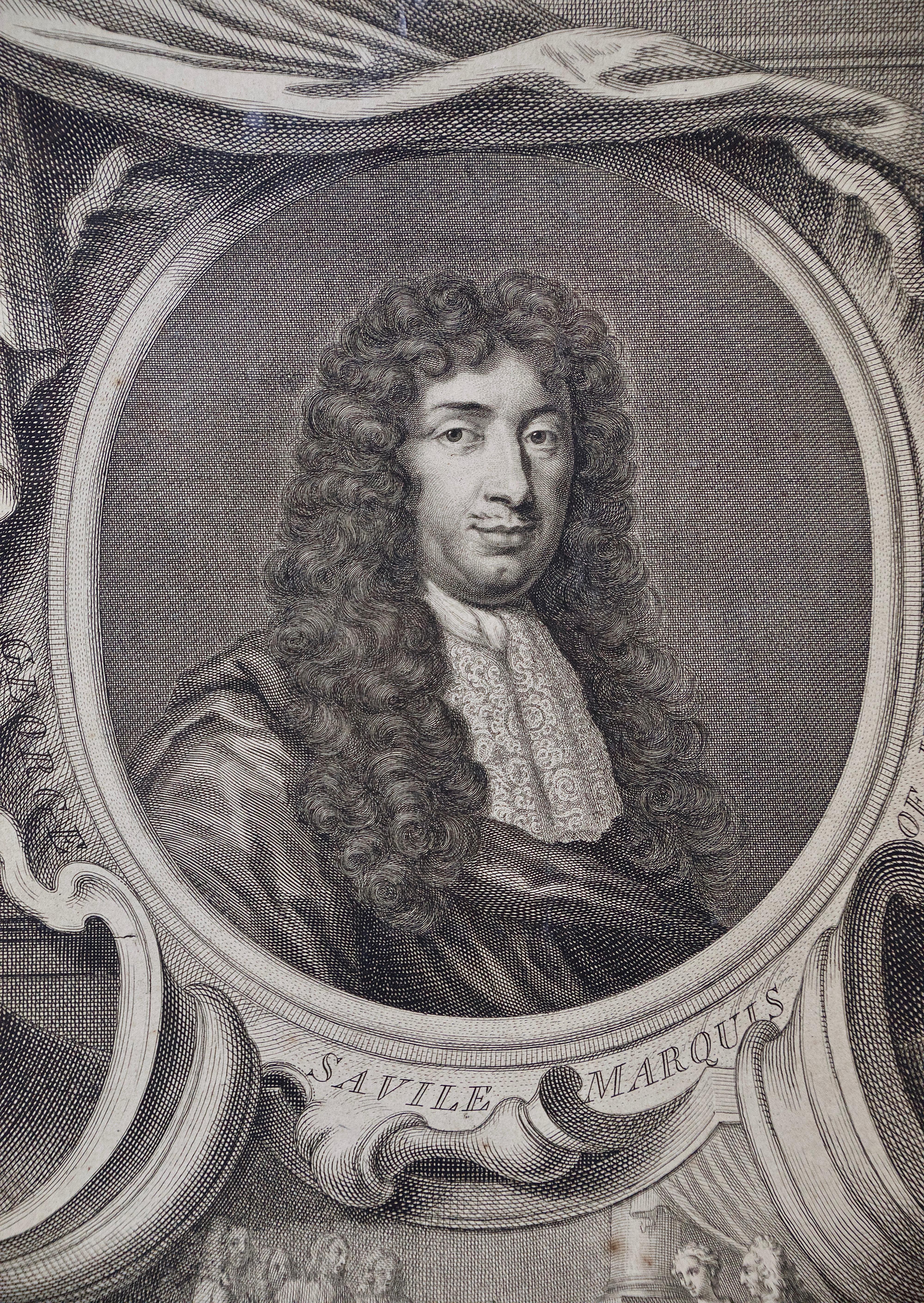 18th Century Engraved Portrait of George Savile, Marquis of Halifax by Houbraken - Print by Jacobus Houbraken 