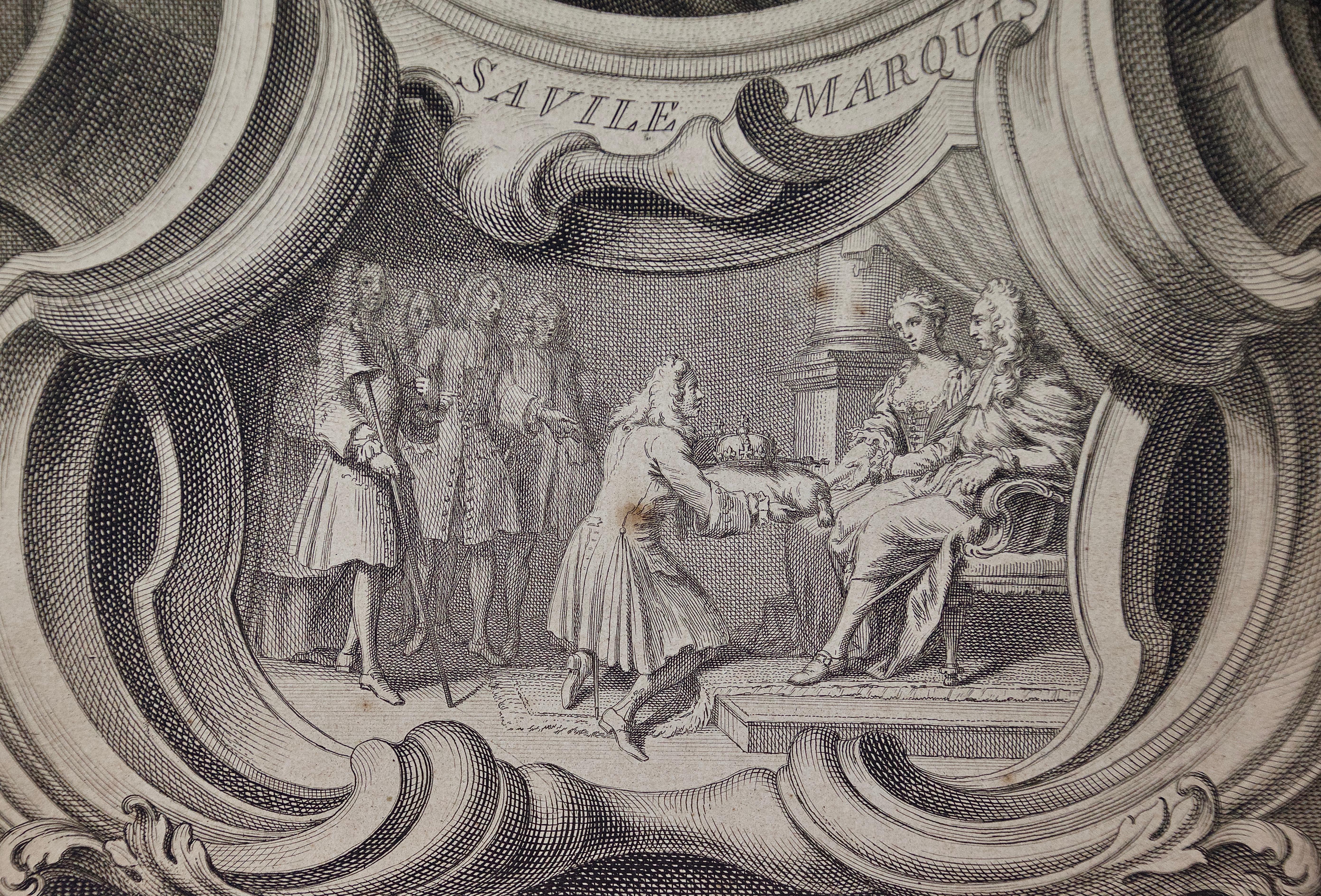 Gravur des Porträts von George Savile, Herzog von Halifax, aus dem 18. Jahrhundert von Houbraken (Realismus), Print, von Jacobus Houbraken 