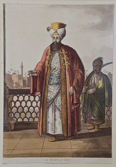 A Hand Colored Engraving of an 18th-19th Century Egyptian Ruler by Luigi Mayer