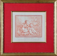 "Le Plaiser des Amours", 19th Century Romantic Scene of Kissing Cherubs by Huet