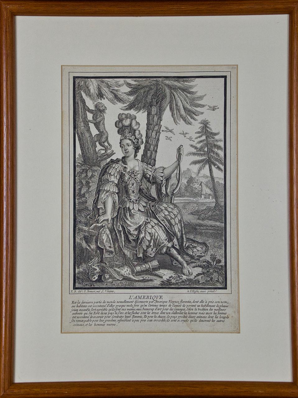 Robert Bonnart Print - "L' Amerique" an Early 18th Century Allegorical Engraving of America by Bonnart 