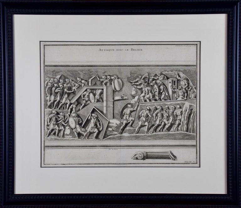 Bernard de Montfaucon Landscape Print - Engraving "Attaque avec le Belier" (Attack with a Battering Ram) by Montfaucon
