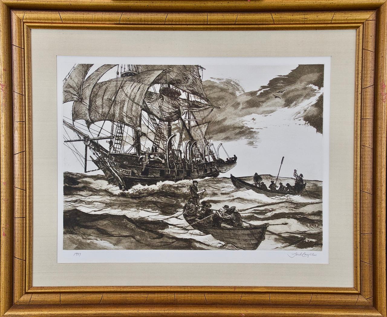 A Set of Three Copperplate Etchings of Whaling Scenes by Jack Coughlin - Print by Jack Coughlin 